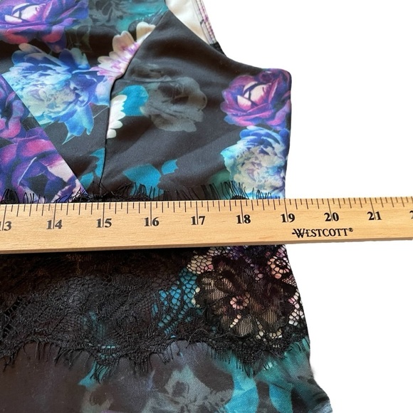 Ricki’s Black/Purple/Blue Floral Sheath,V-Neck Sleeveless-Lace Trim Size 14 - Picture 8 of 9